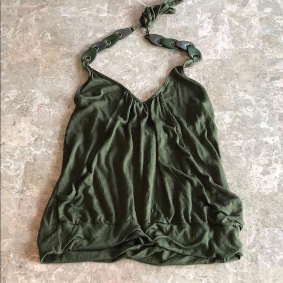 Deep emerald halter tank with braided straps - Picture 1 of 3